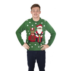 Pull de Noël vert Père Noël motard - L