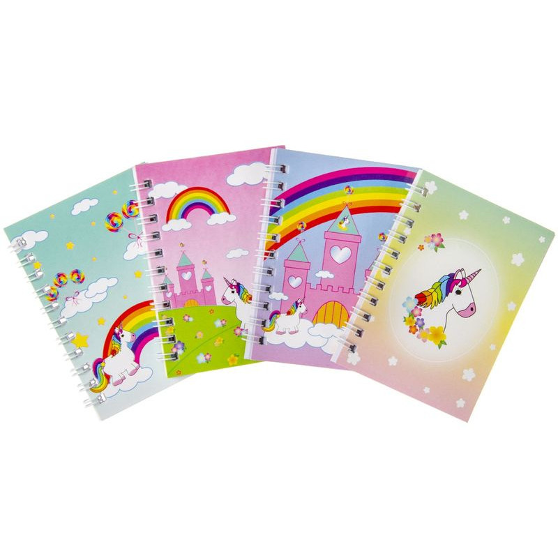 4 carnets à spirales licorne