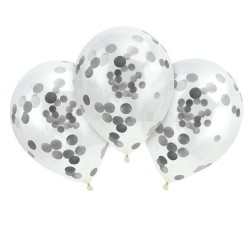 3 Ballons 30 cm transparents confettis ARGENT