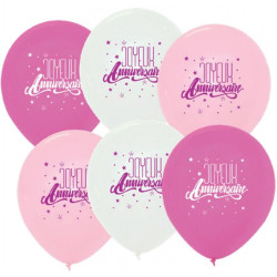 6 Ballons Roses Joyeux Anniversaire 30 cm