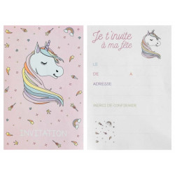 6 Cartes invitation Licorne