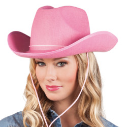 Chapeau Cow-Girl en feutre rose, taille adulte