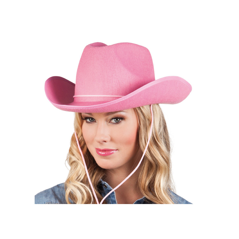 Chapeau Cow-Girl en feutre rose, taille adulte