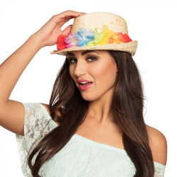 Chapeau de paille naturelle avec fleurs, taille adulte