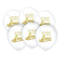 6 Ballons Bonne Année blanc/or