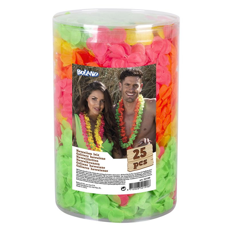 25 colliers hawaiiens fluo