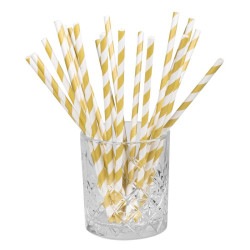 Pailles Papier Or/Blanc