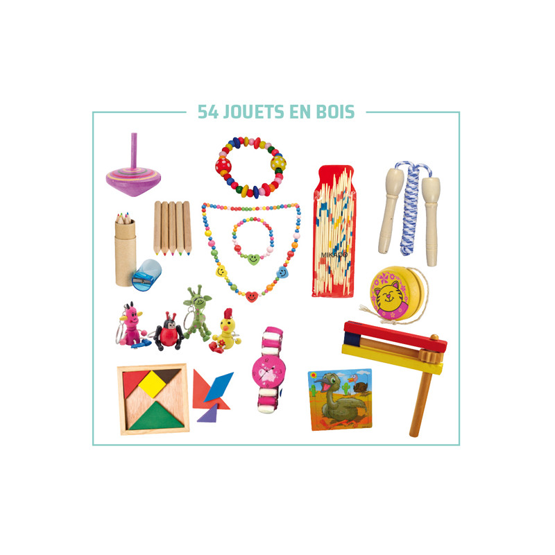 54 jouets mini-prix en bois