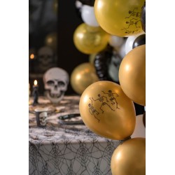 6 ballons latex or imprimés squelette noir