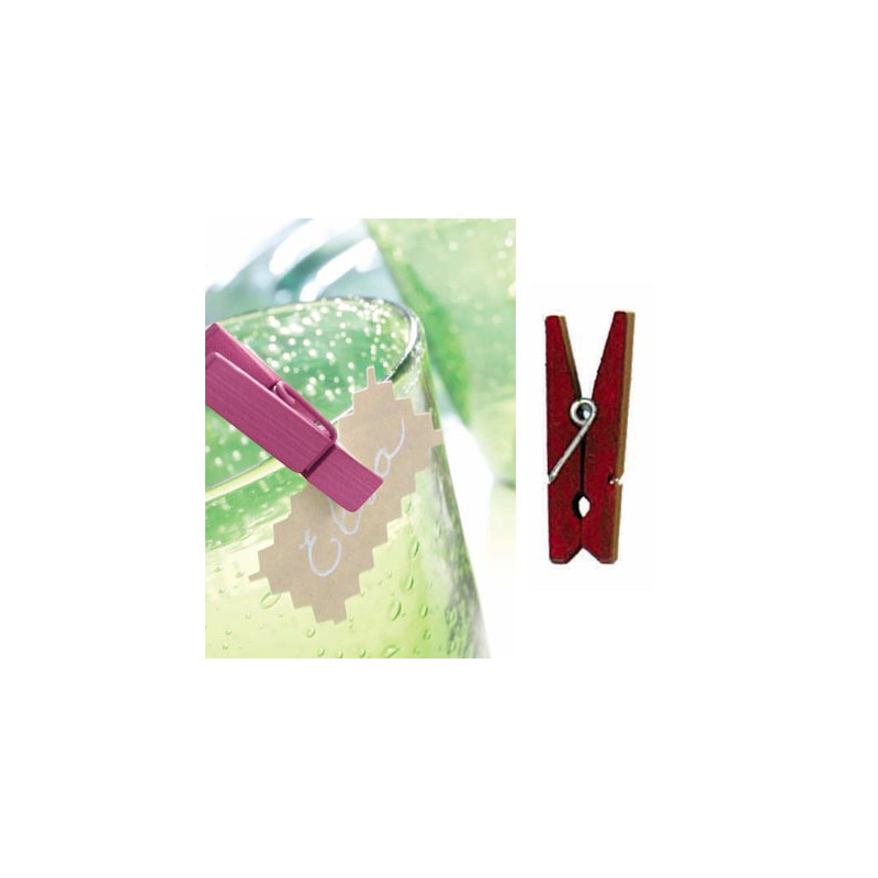 Sachet de 12 pinces en bois, 3,5 cm, Bordeaux