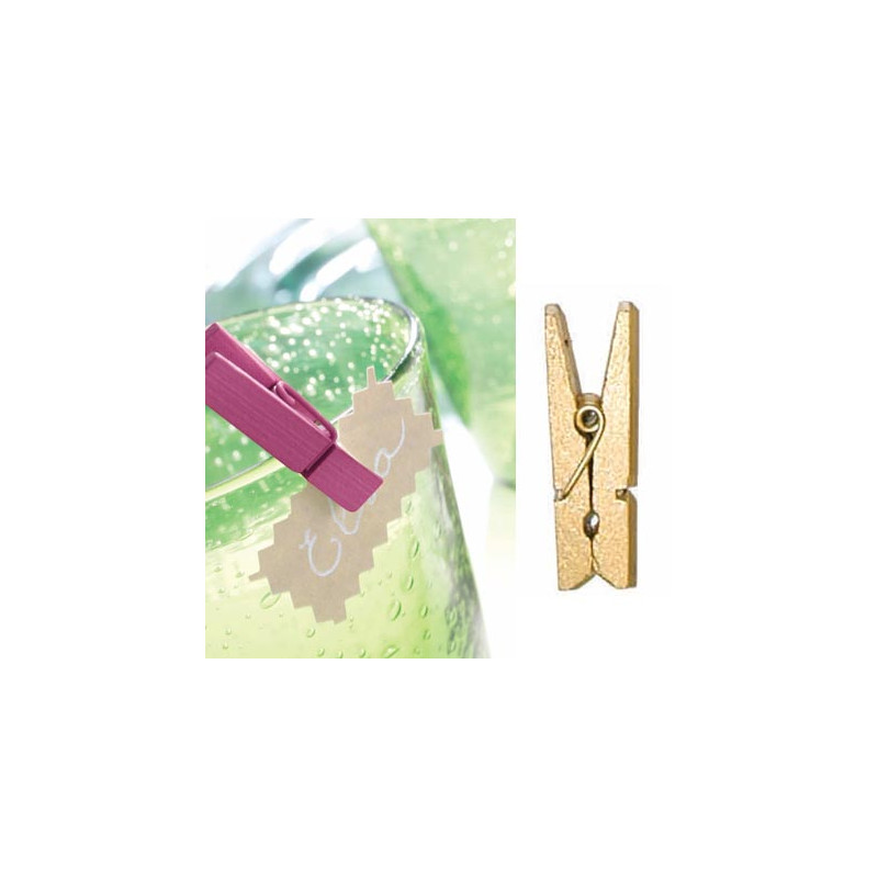 Sachet de 12 pinces en bois, 3,5 cm, Or