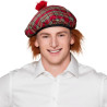 Béret tartan rouge avec cheveux