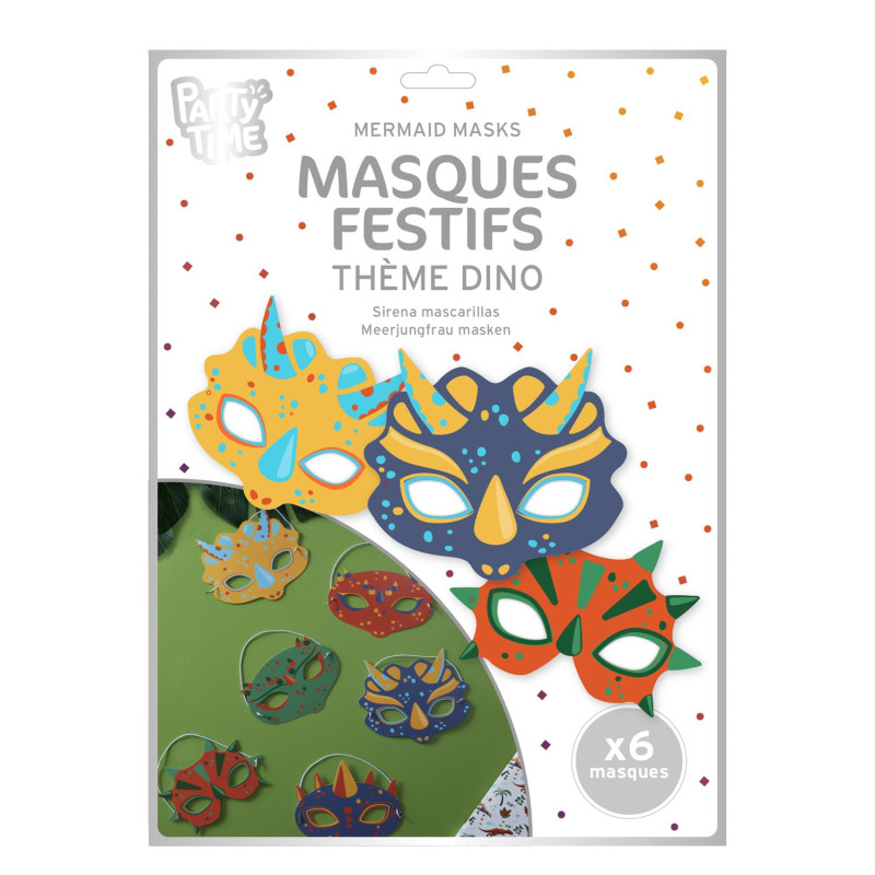 Lots de 6 masques dinosaures 