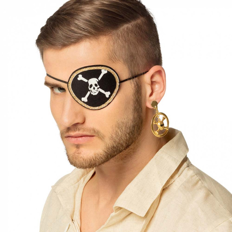 Set Pirate skull (cache-œil et pendant d'oreille)