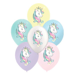 6 ballons imprimés Licorne