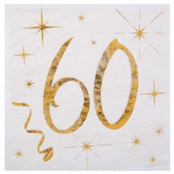 20 serviettes blanc et or 60 ans