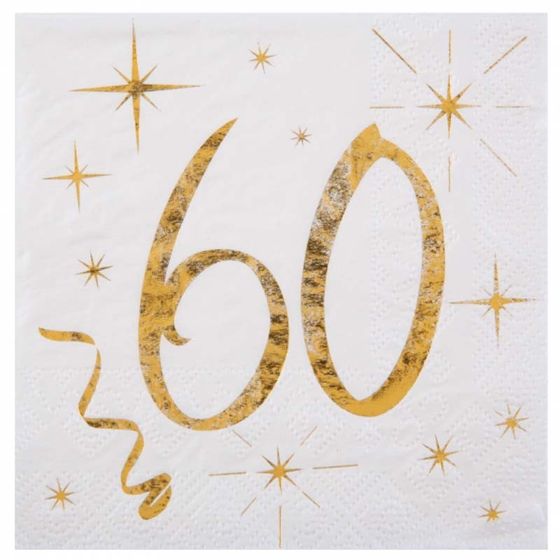 20 serviettes blanc et or 60 ans