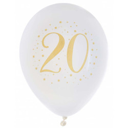 8 Ballons blanc et or 20 ans