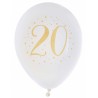 8 Ballons blanc et or 20 ans