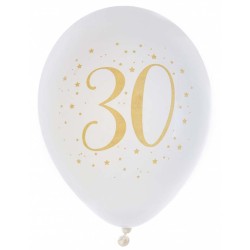 8 Ballons blanc et or 30 ans