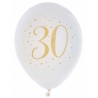 8 Ballons blanc et or 30 ans