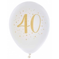 8 Ballons blanc et or 40 ans