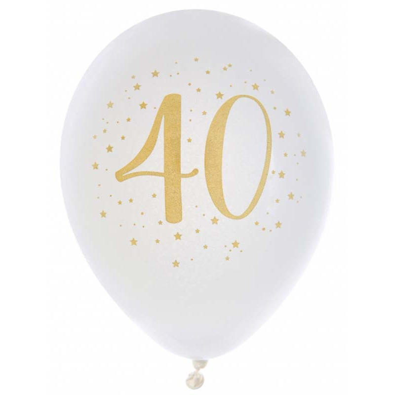 8 Ballons blanc et or 40 ans