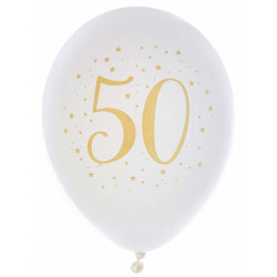 8 Ballons blanc et or 50 ans