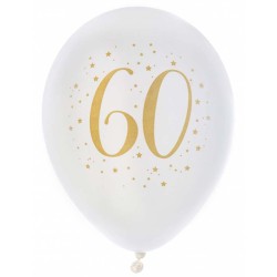 8 Ballons blanc et or 60 ans