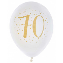 8 Ballons blanc et or 70 ans