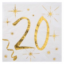 20 Serviettes blanc et or 20 ans