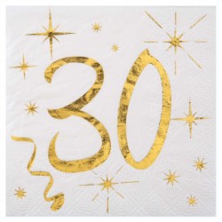 20 Serviettes blanc et or 30 ans