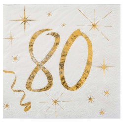 20 Serviettes blanc et or 80 ans