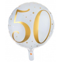 Ballon Alu blanc et or 50 ans