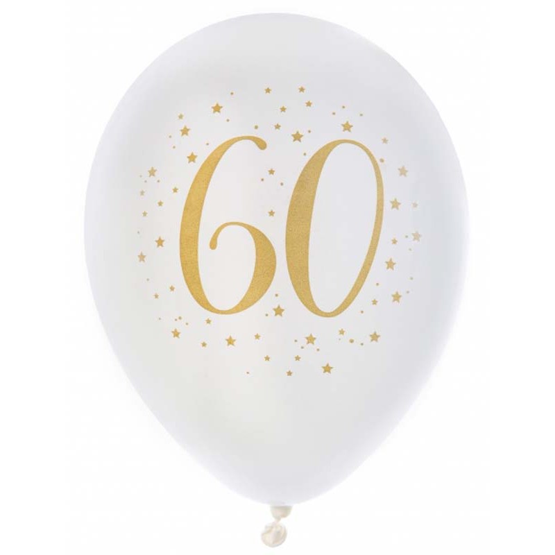 8 Ballons blanc et or 60 ans
