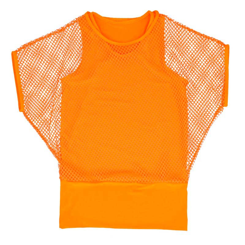 orange fishnet shirt