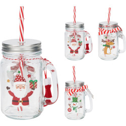 Mug verre + paille Noël
