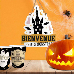 Plaque en bois "Bienvenue les monstres "