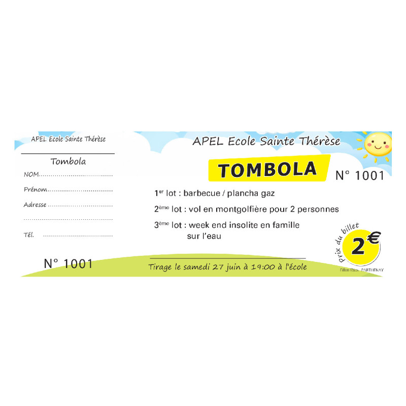 1000 Billets de tombola soleil personnalisés