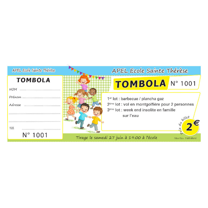 1000 Billets de tombola école personnalisés