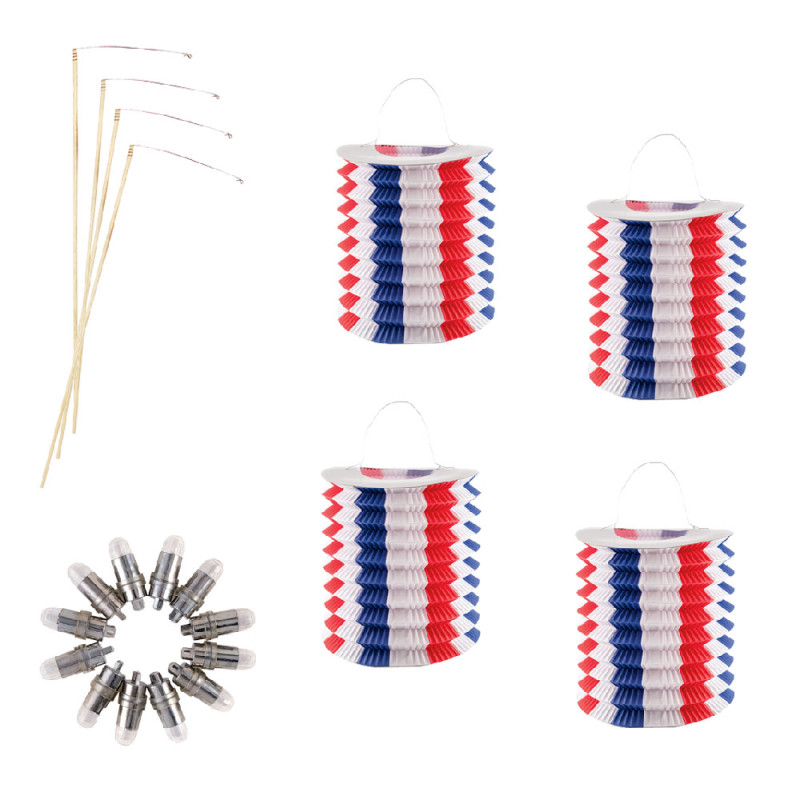 Colis lampions LED 120 personnes tricolores